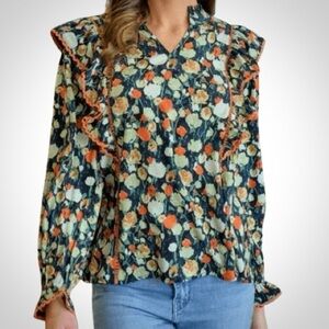 Bright Floral Coquette Girl Fun Bold Flowy Boho Statement Long Sleeve [size L]